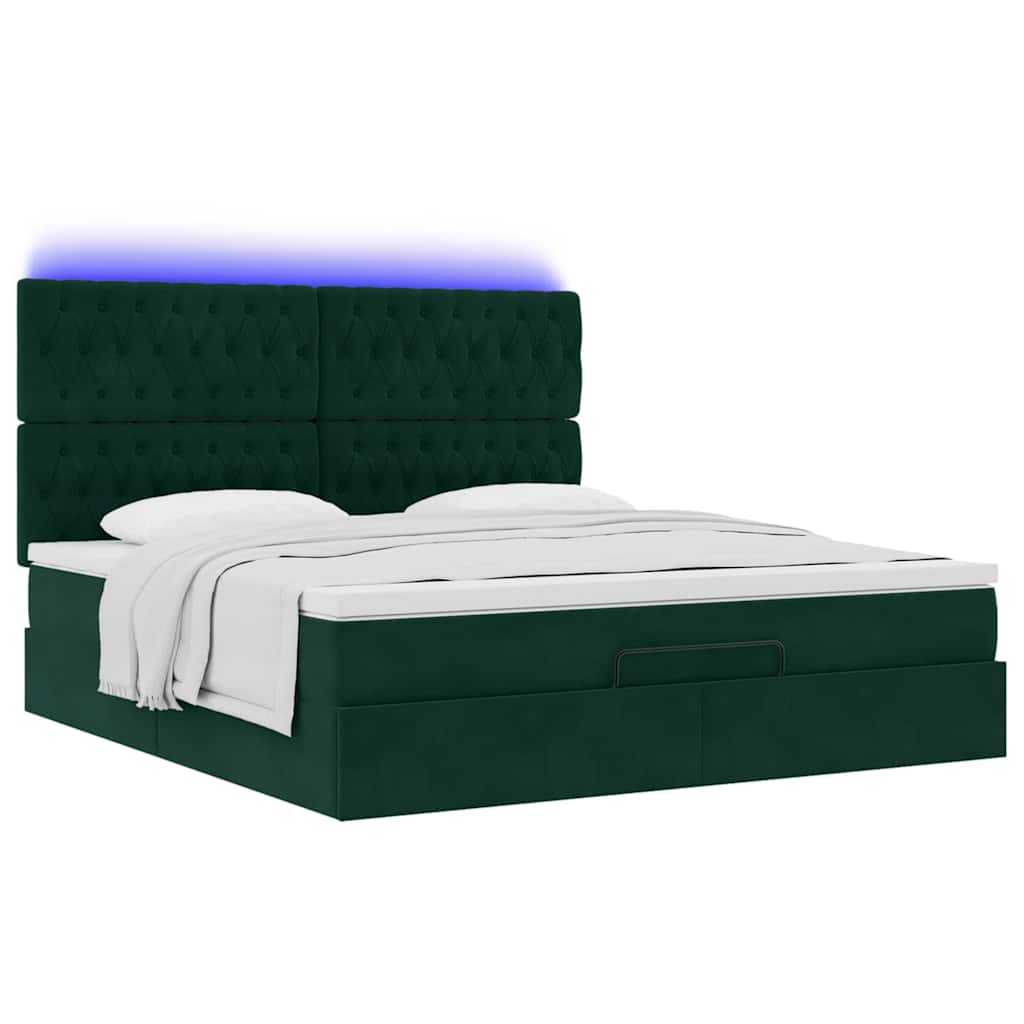 Cadre de lit ottoman avec matelas vert foncé 160x200 cm velours - XIOS