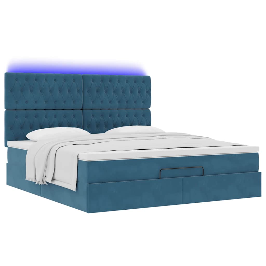 Cadre de lit ottoman avec matelas bleu foncé 180x200 cm velours - XIOS