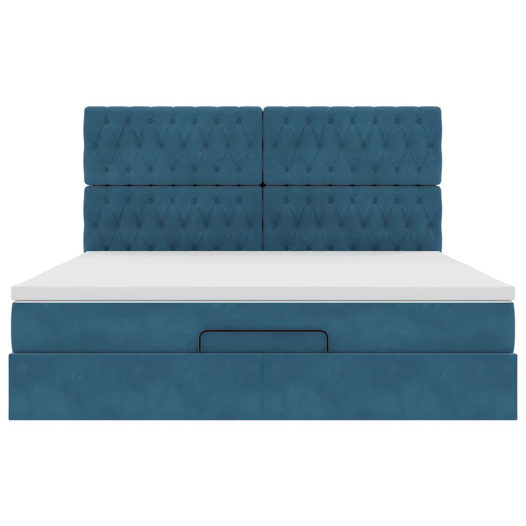 Cadre de lit ottoman avec matelas bleu foncé 180x200 cm velours - XIOS