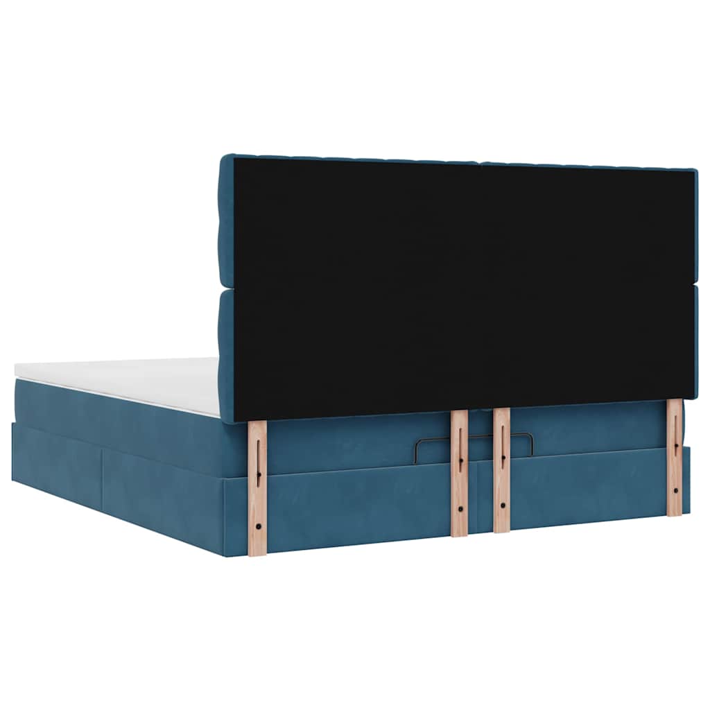 Cadre de lit ottoman avec matelas bleu foncé 180x200 cm velours - XIOS