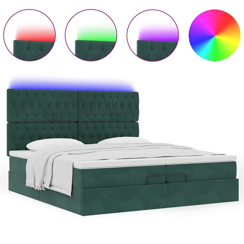 Cadre de lit ottoman avec matelas vert foncé 200x200 cm velours - XIOS