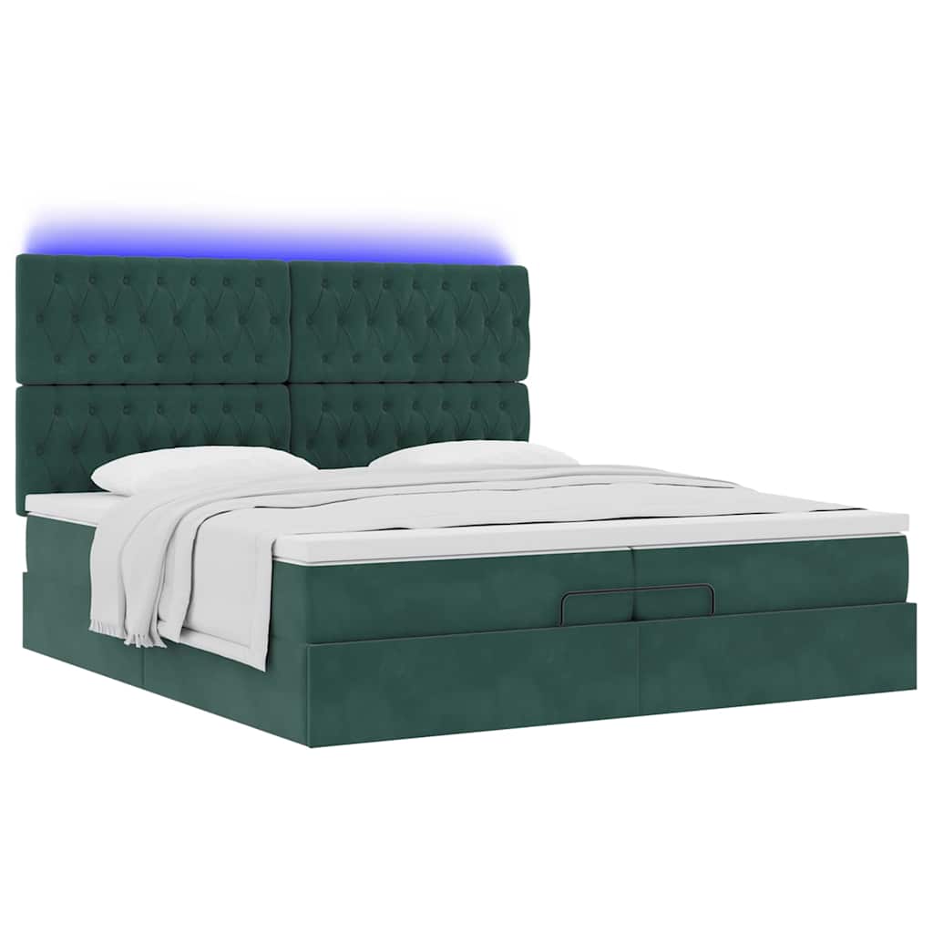 Cadre de lit ottoman avec matelas vert foncé 200x200 cm velours - XIOS
