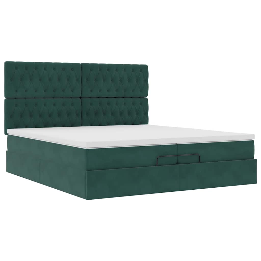 Cadre de lit ottoman avec matelas vert foncé 200x200 cm velours - XIOS