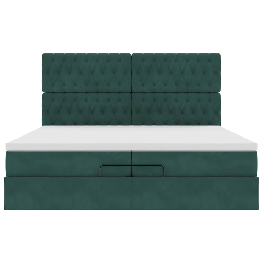 Cadre de lit ottoman avec matelas vert foncé 200x200 cm velours - XIOS