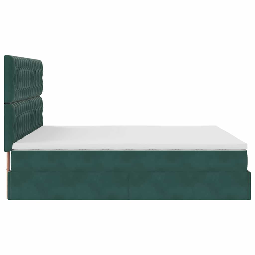 Cadre de lit ottoman avec matelas vert foncé 200x200 cm velours - XIOS