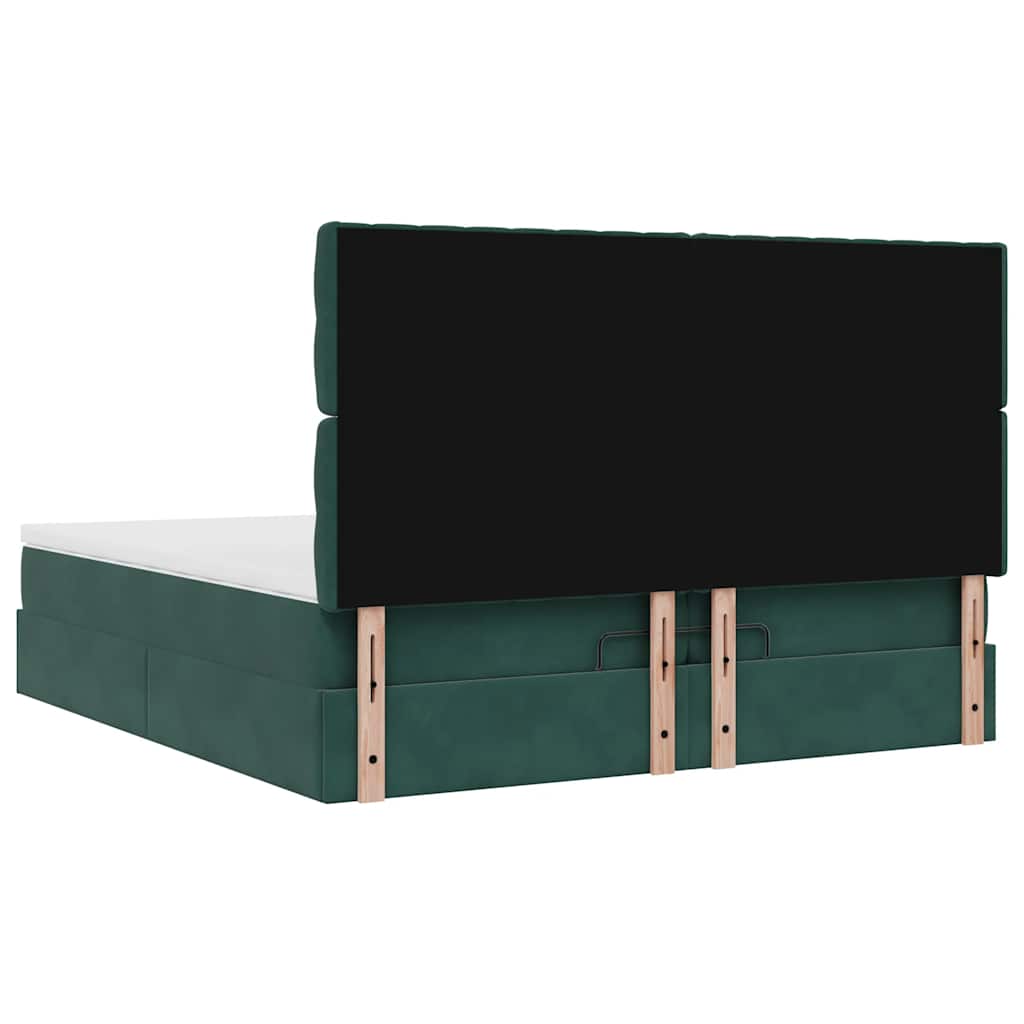 Cadre de lit ottoman avec matelas vert foncé 200x200 cm velours - XIOS