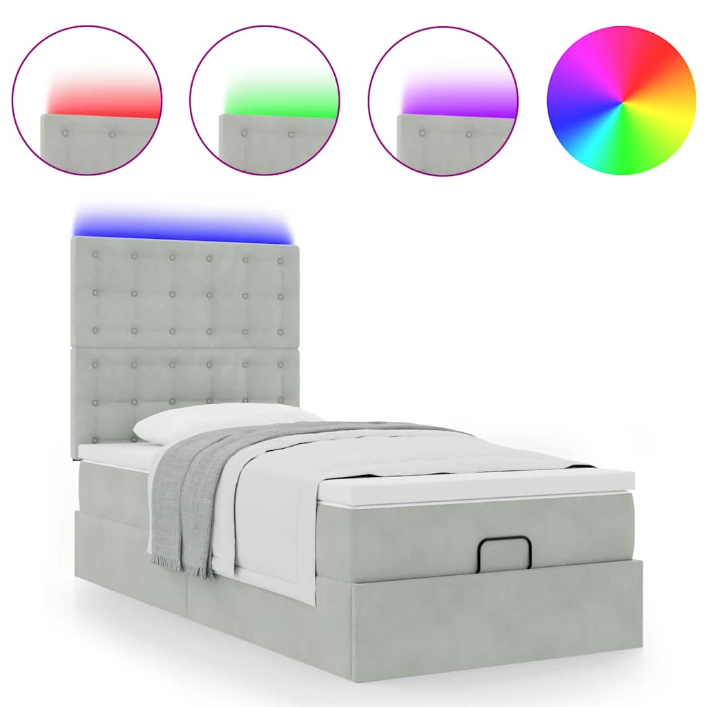 Cadre de lit ottoman avec matelas gris clair 80x200 cm velours - XIOS