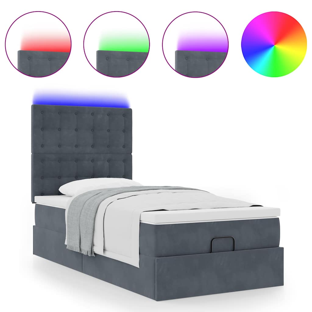 Cadre de lit ottoman avec matelas gris foncé 80x200 cm velours - XIOS