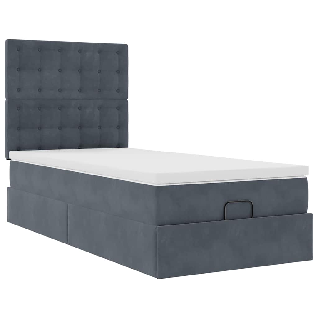 Cadre de lit ottoman avec matelas gris foncé 80x200 cm velours - XIOS