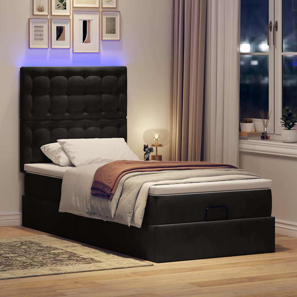Cadre de lit ottoman avec matelas noir 80x200 cm velours - XIOS