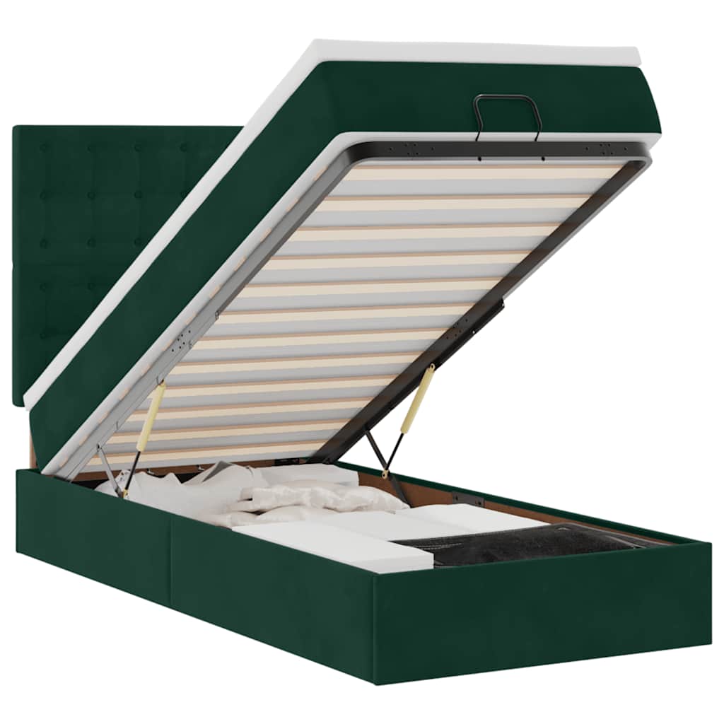 Cadre de lit ottoman avec matelas vert foncé 80x200 cm velours - XIOS