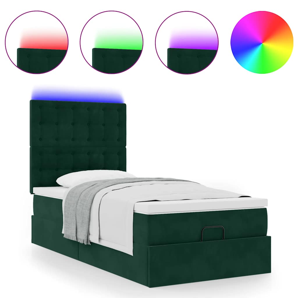 Cadre de lit ottoman avec matelas vert foncé 80x200 cm velours - XIOS