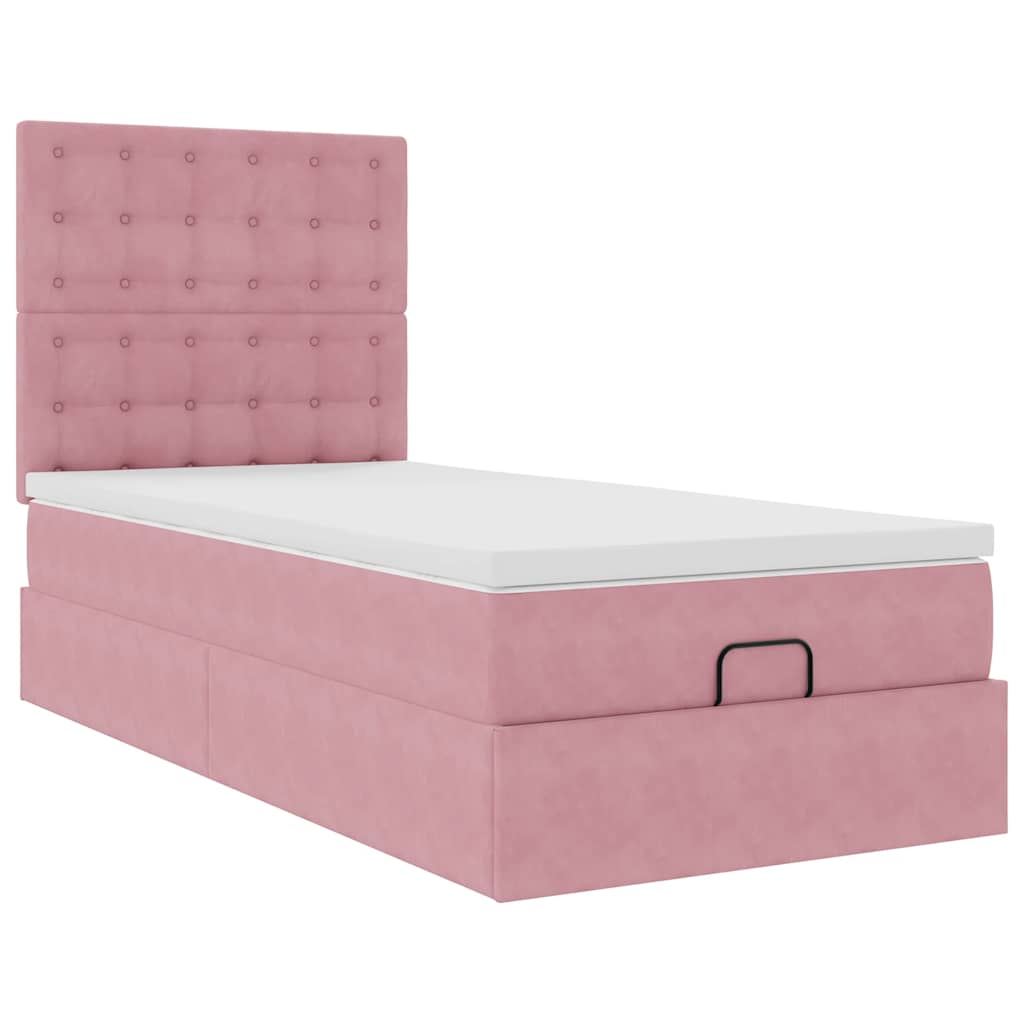 Cadre de lit ottoman avec matelas rose 80x200 cm velours - XIOS
