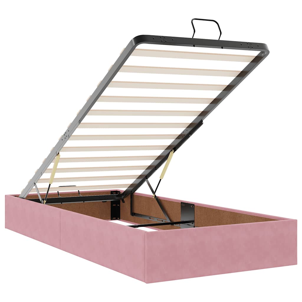 Cadre de lit ottoman avec matelas rose 80x200 cm velours - XIOS