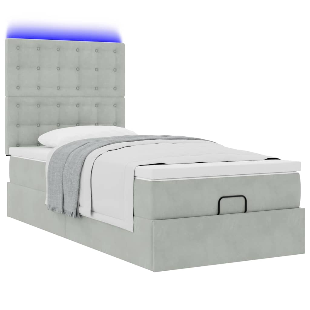 Cadre de lit ottoman et matelas gris clair 90x190 cm velours - XIOS
