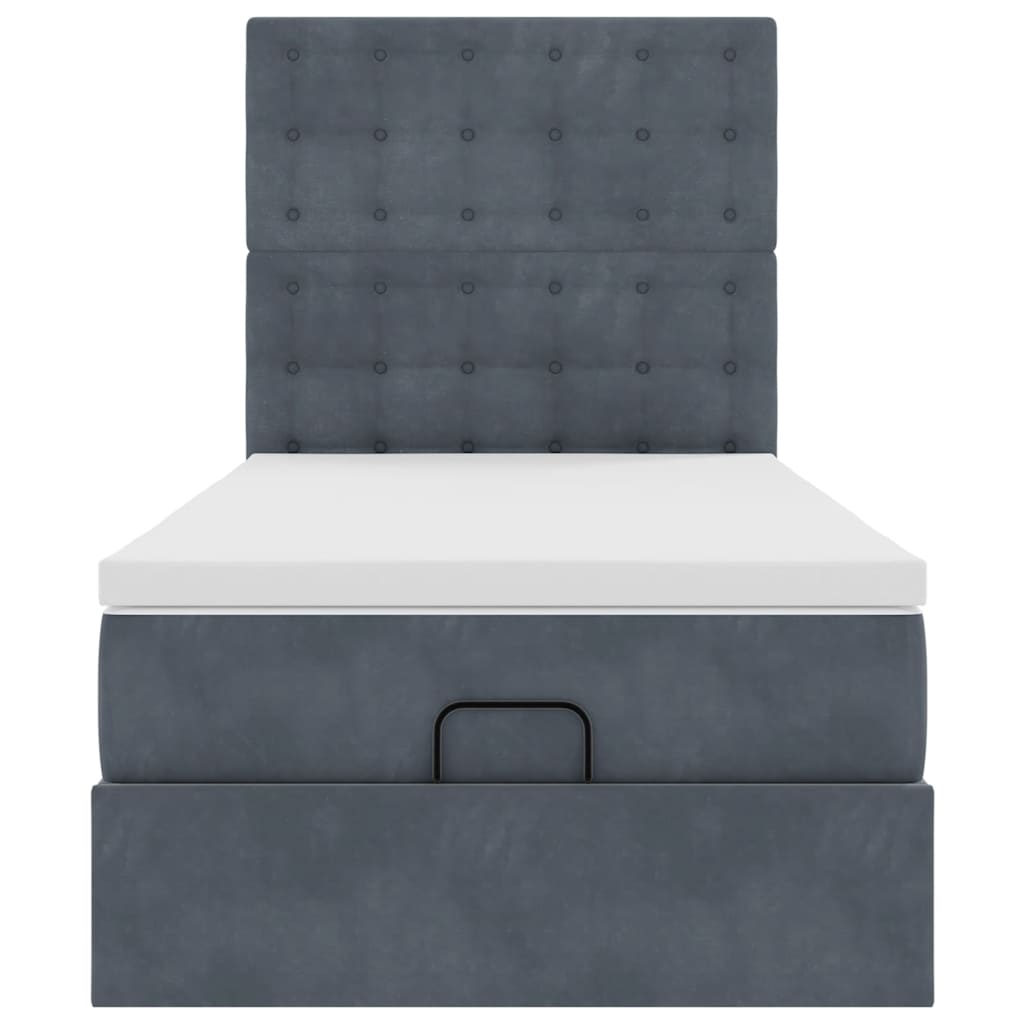 Cadre de lit ottoman avec matelas gris foncé 90x190 cm velours - XIOS