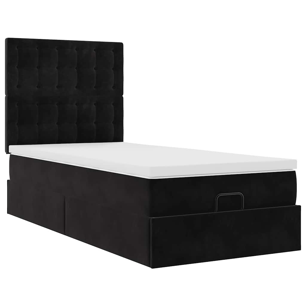 Cadre de lit ottoman avec matelas noir 90x190 cm velours - XIOS