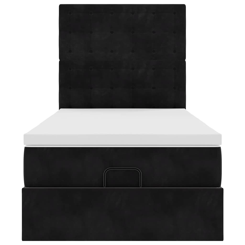 Cadre de lit ottoman avec matelas noir 90x190 cm velours - XIOS