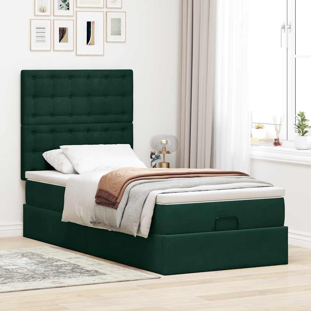 Cadre de lit ottoman avec matelas vert foncé 90x190 cm velours - XIOS