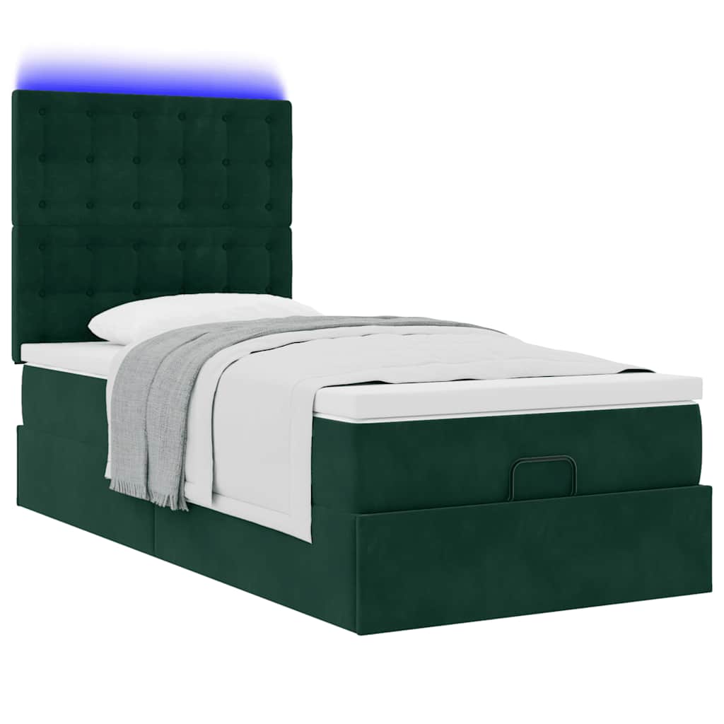 Cadre de lit ottoman avec matelas vert foncé 90x190 cm velours - XIOS
