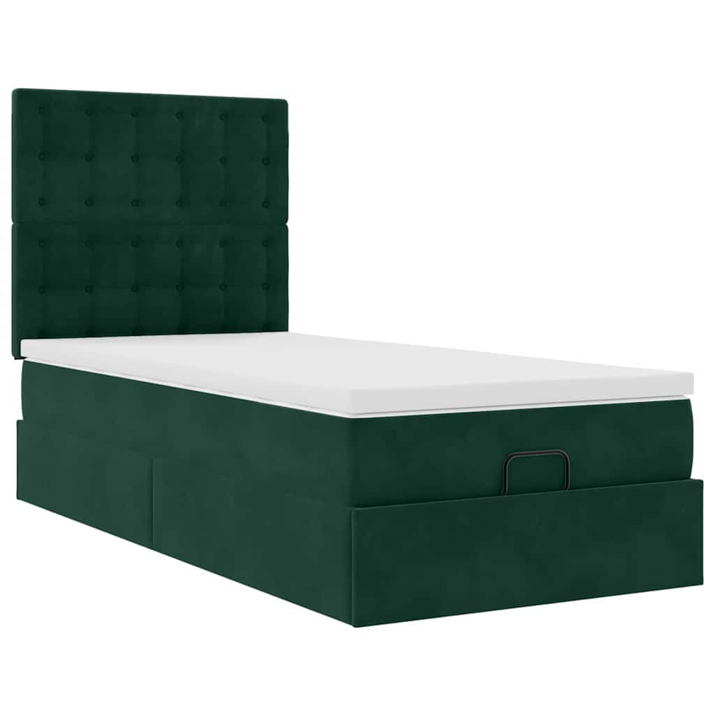 Cadre de lit ottoman avec matelas vert foncé 90x190 cm velours - XIOS