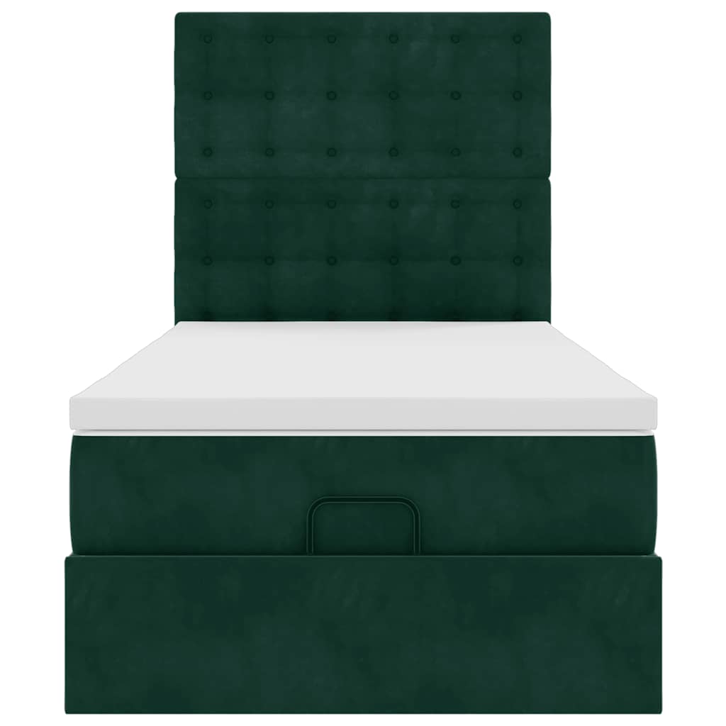 Cadre de lit ottoman avec matelas vert foncé 90x190 cm velours - XIOS
