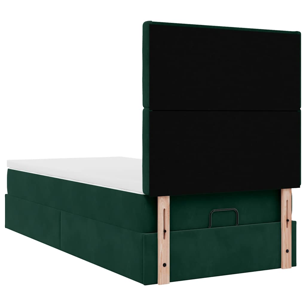 Cadre de lit ottoman avec matelas vert foncé 90x190 cm velours - XIOS