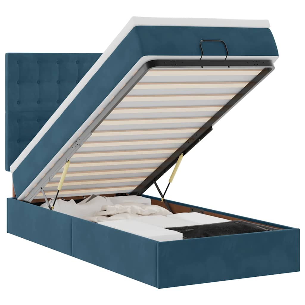 Cadre de lit ottoman avec matelas bleu foncé 90x190 cm velours - XIOS