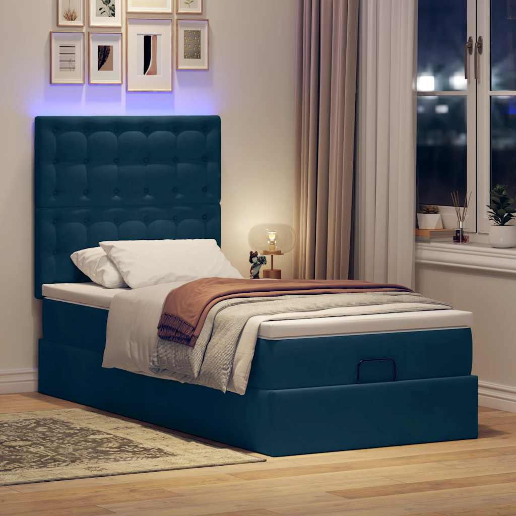 Cadre de lit ottoman avec matelas bleu foncé 90x190 cm velours - XIOS