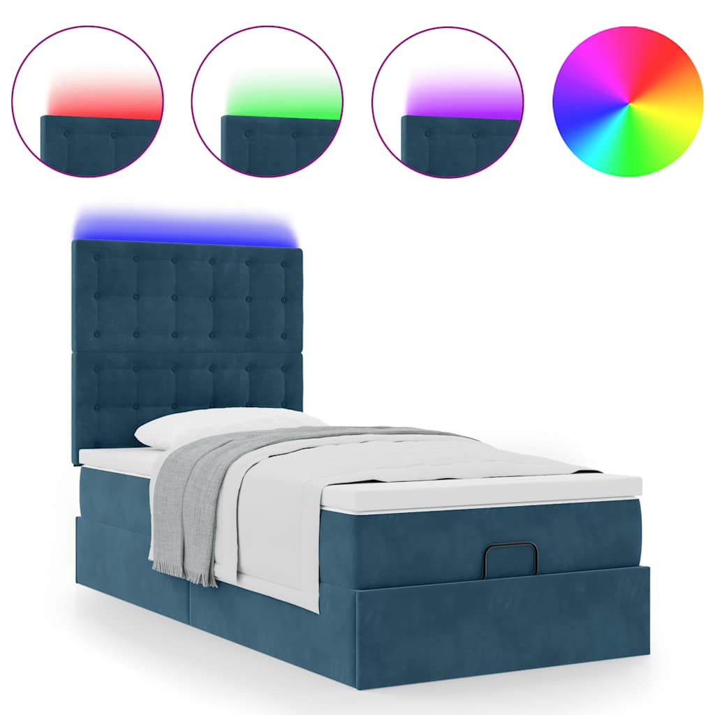 Cadre de lit ottoman avec matelas bleu foncé 90x190 cm velours - XIOS