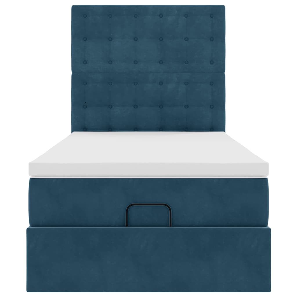 Cadre de lit ottoman avec matelas bleu foncé 90x190 cm velours - XIOS