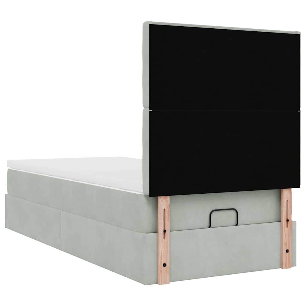 Cadre de lit ottoman et matelas gris clair 90x200 cm velours - XIOS
