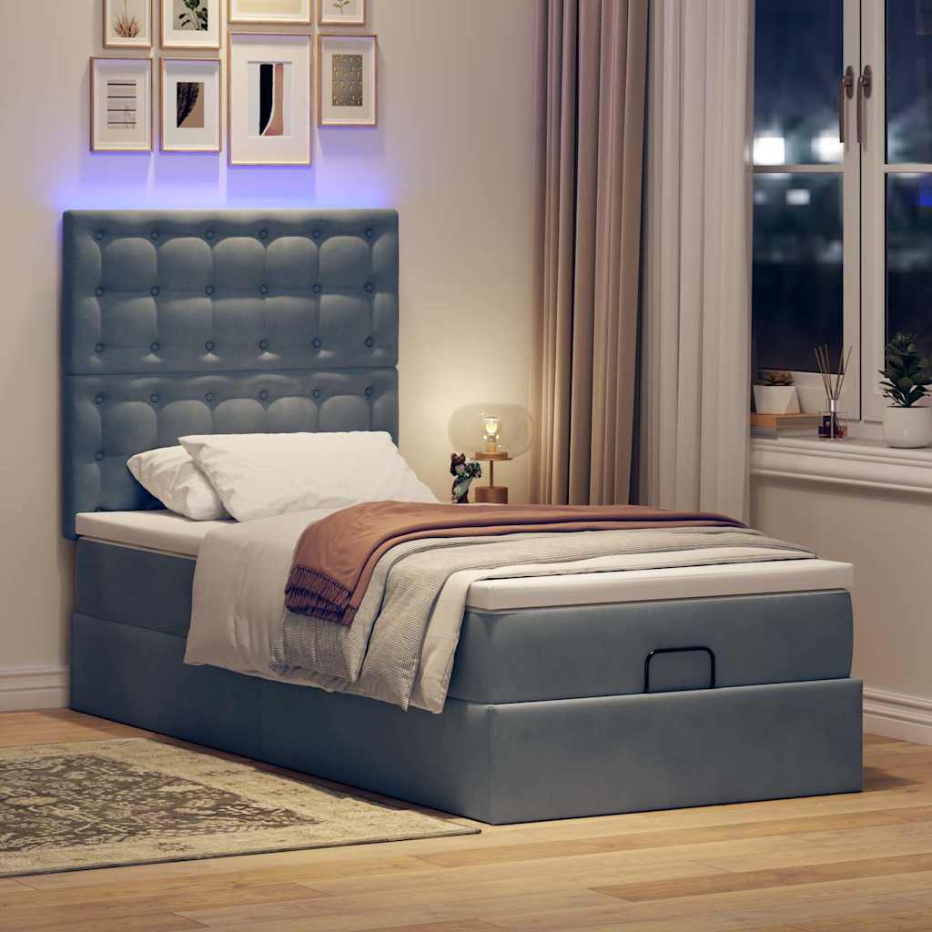 Cadre de lit ottoman et matelas gris foncé 90x200 cm velours - XIOS