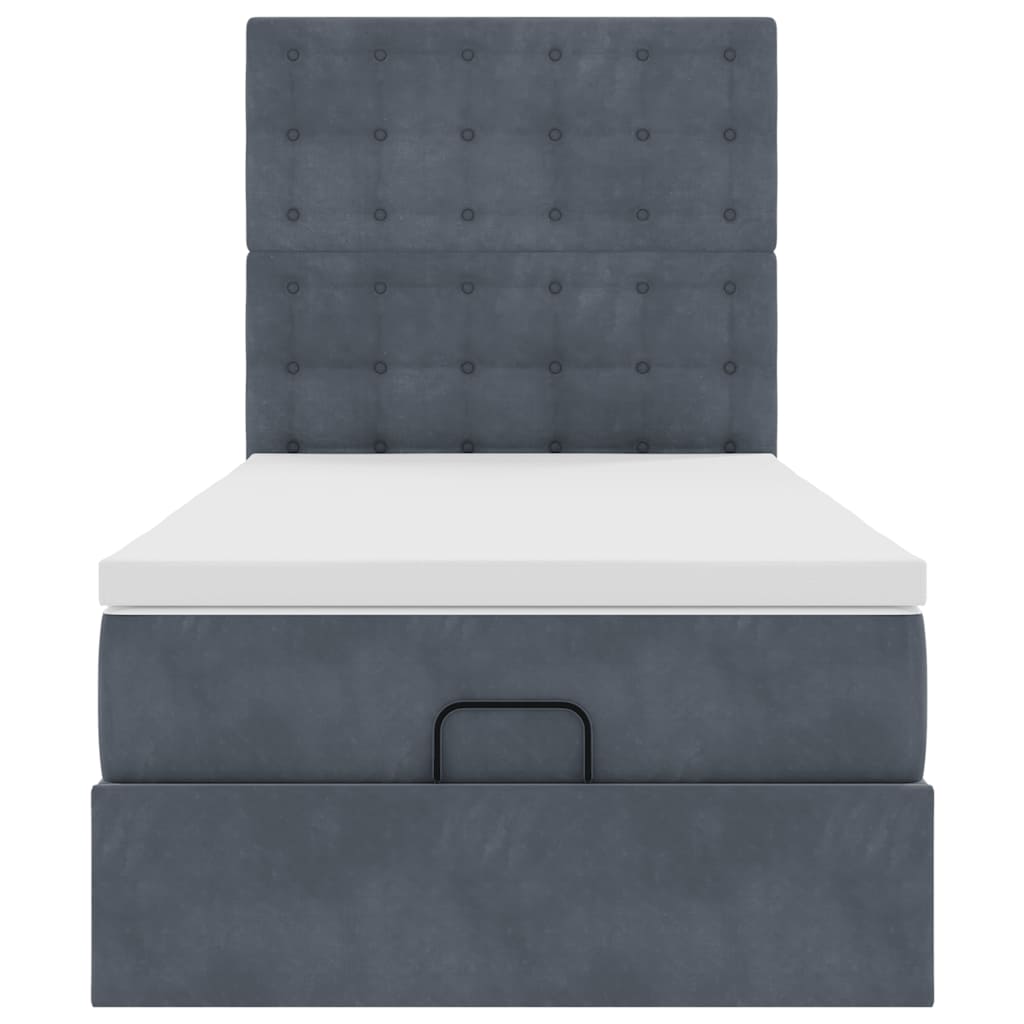 Cadre de lit ottoman et matelas gris foncé 90x200 cm velours - XIOS