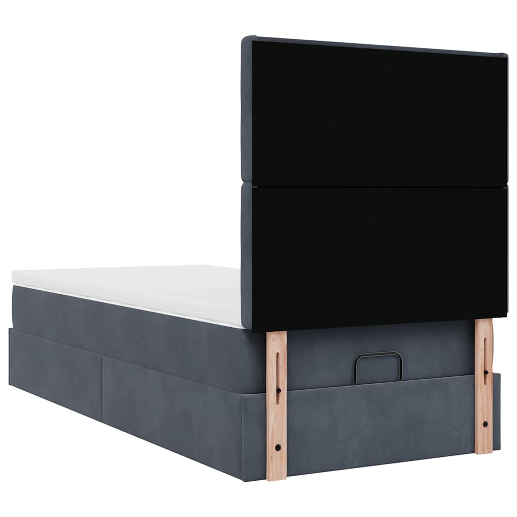 Cadre de lit ottoman et matelas gris foncé 90x200 cm velours - XIOS