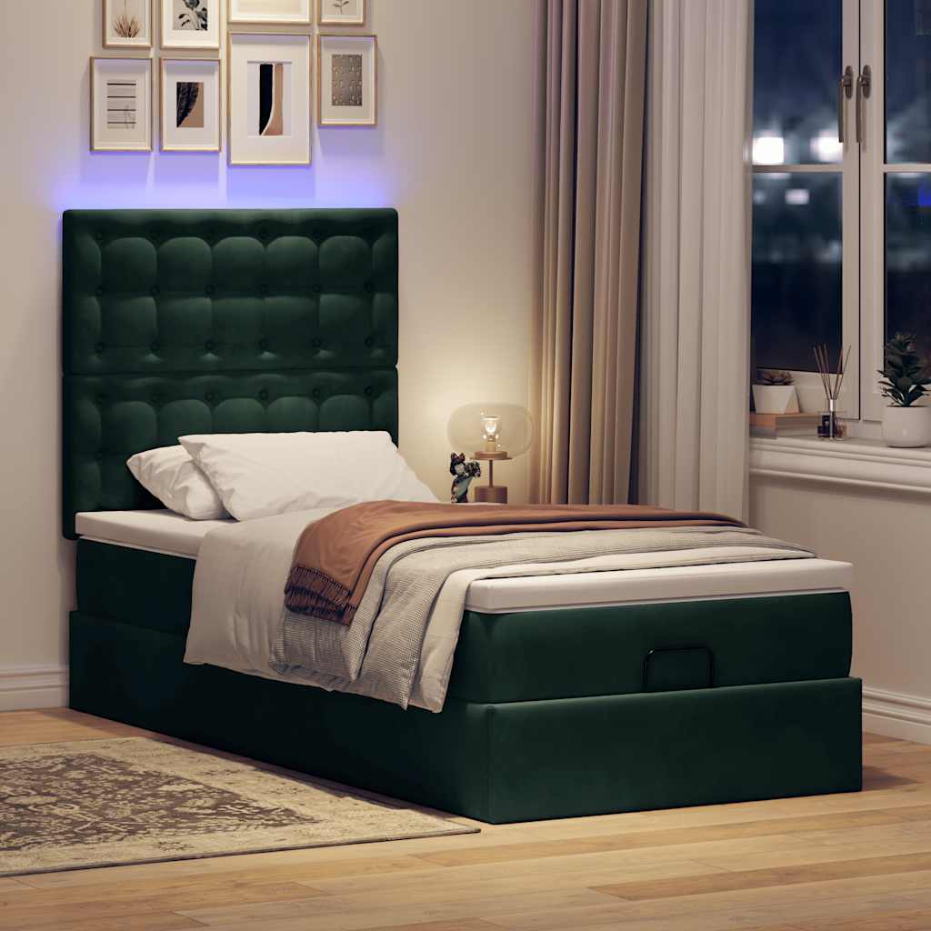 Cadre de lit ottoman avec matelas vert foncé 90x200 cm velours - XIOS