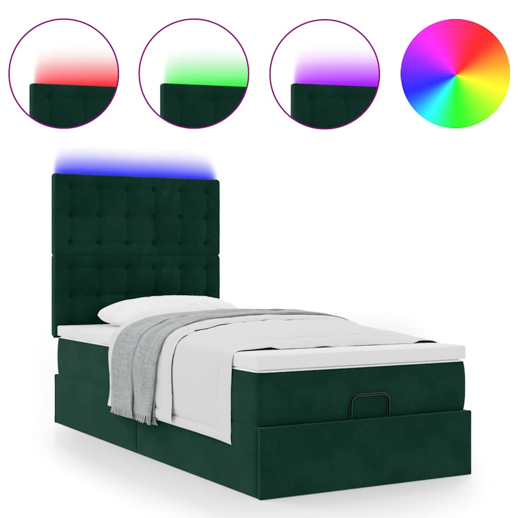 Cadre de lit ottoman avec matelas vert foncé 90x200 cm velours - XIOS