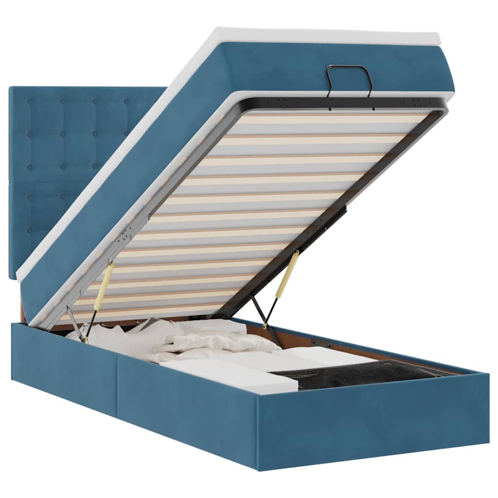 Cadre de lit ottoman avec matelas bleu foncé 90x200 cm velours - XIOS