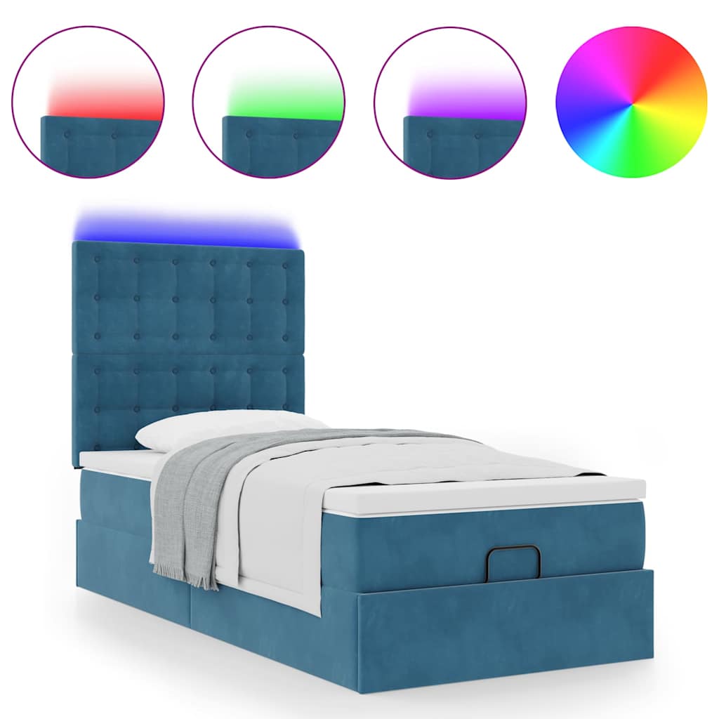 Cadre de lit ottoman avec matelas bleu foncé 90x200 cm velours - XIOS