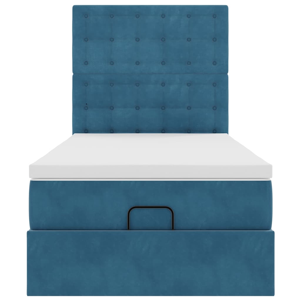 Cadre de lit ottoman avec matelas bleu foncé 90x200 cm velours - XIOS