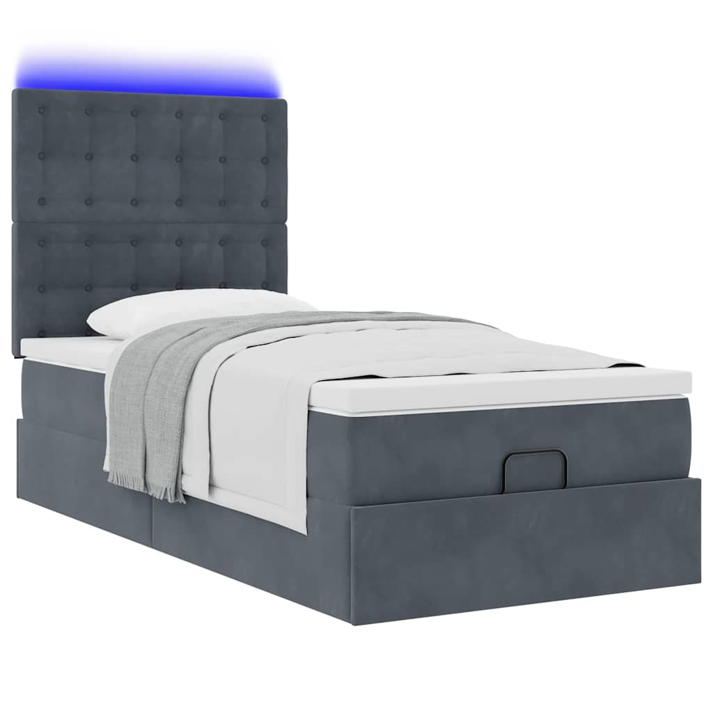 Cadre de lit ottoman avec matelas gris foncé 100x200 cm velours - XIOS