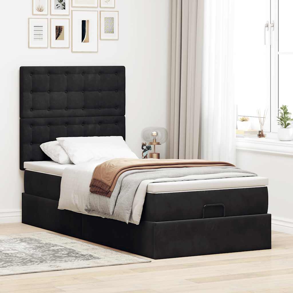 Cadre de lit ottoman avec matelas noir 100x200cm velours - XIOS
