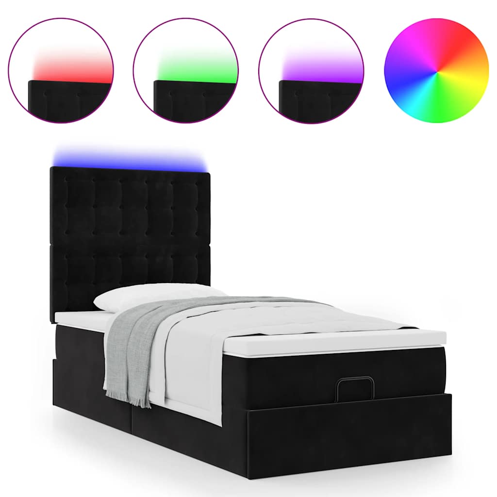 Cadre de lit ottoman avec matelas noir 100x200cm velours - XIOS
