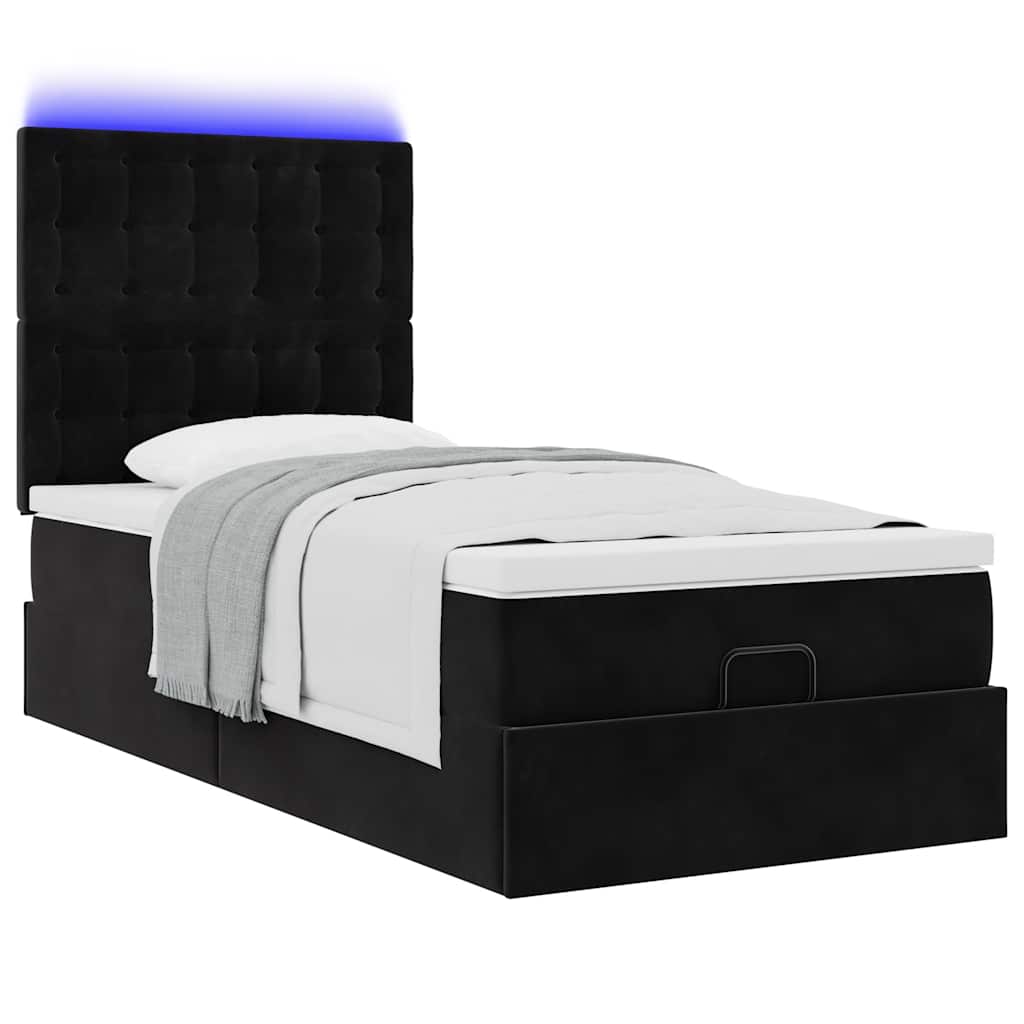 Cadre de lit ottoman avec matelas noir 100x200cm velours - XIOS