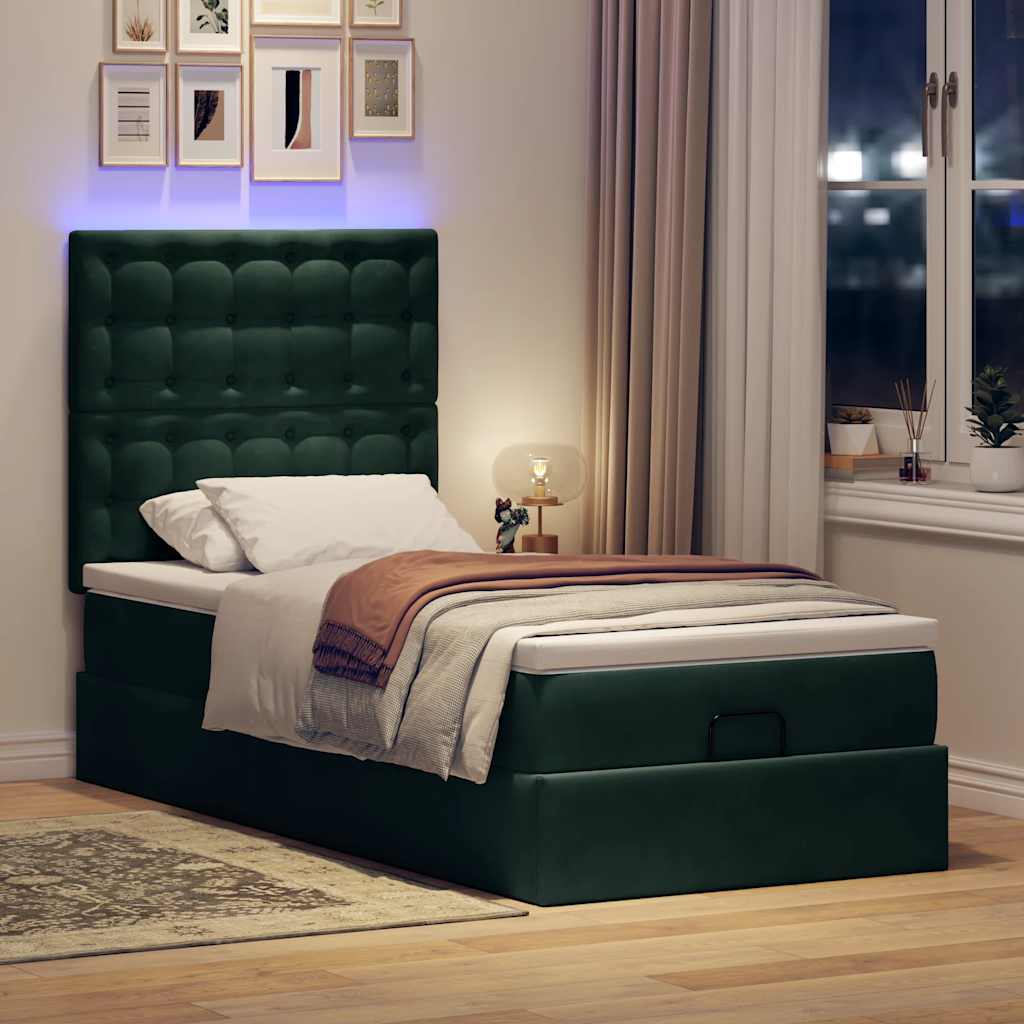 Cadre de lit ottoman avec matelas vert foncé 100x200 cm velours - XIOS