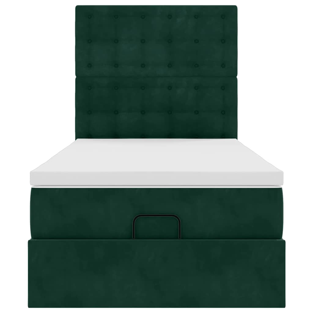 Cadre de lit ottoman avec matelas vert foncé 100x200 cm velours - XIOS
