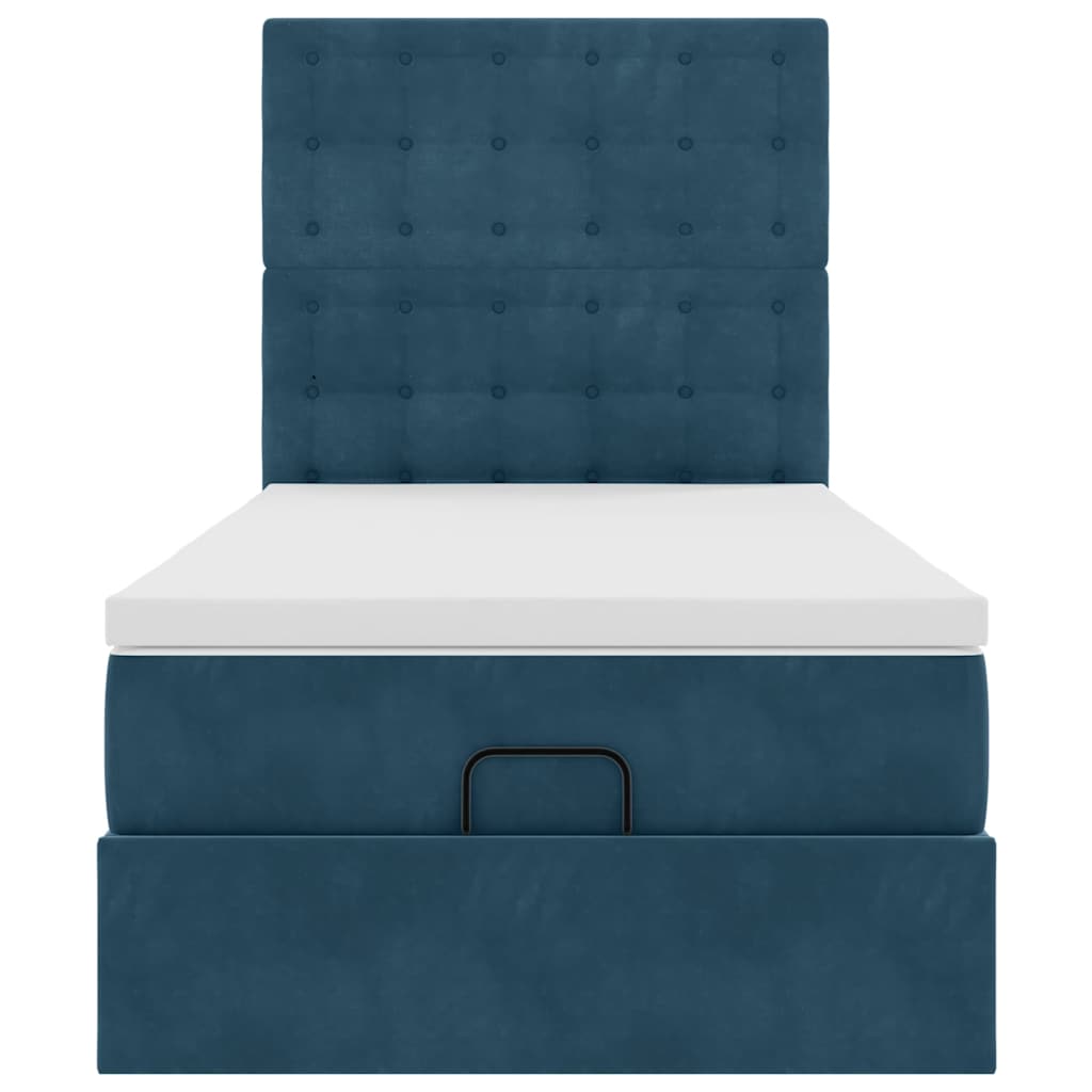 Cadre de lit ottoman avec matelas bleu foncé 100x200 cm velours - XIOS
