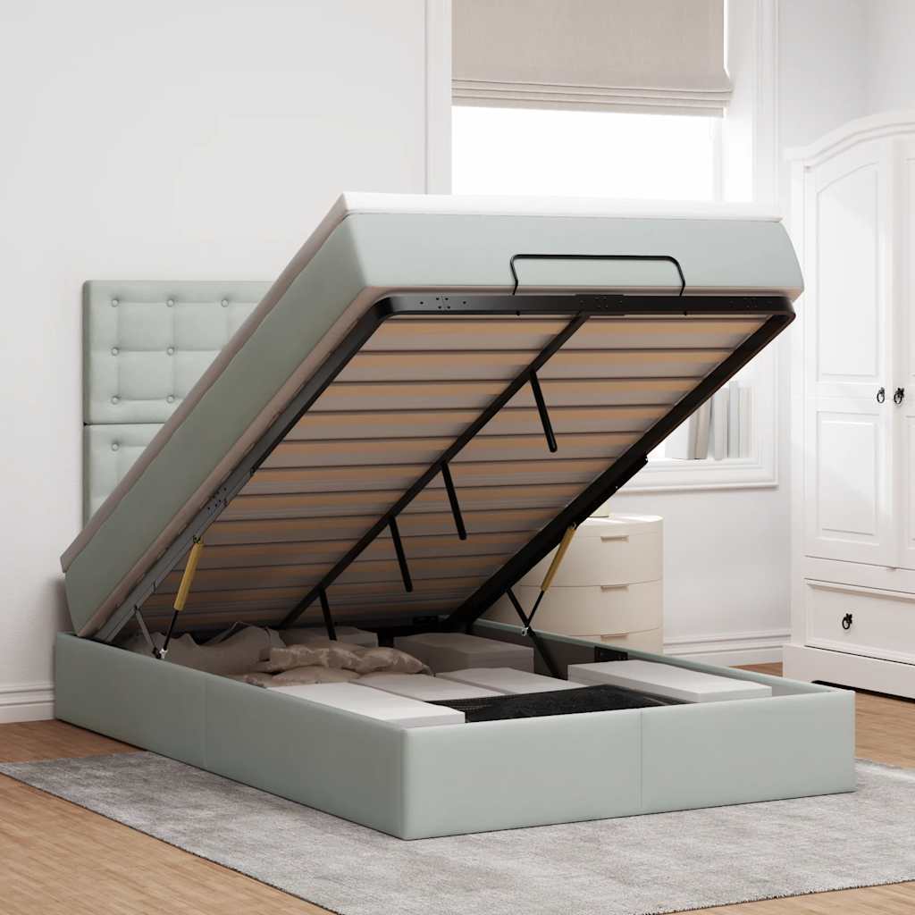 Cadre de lit ottoman avec matelas gris clair 120x190 cm velours