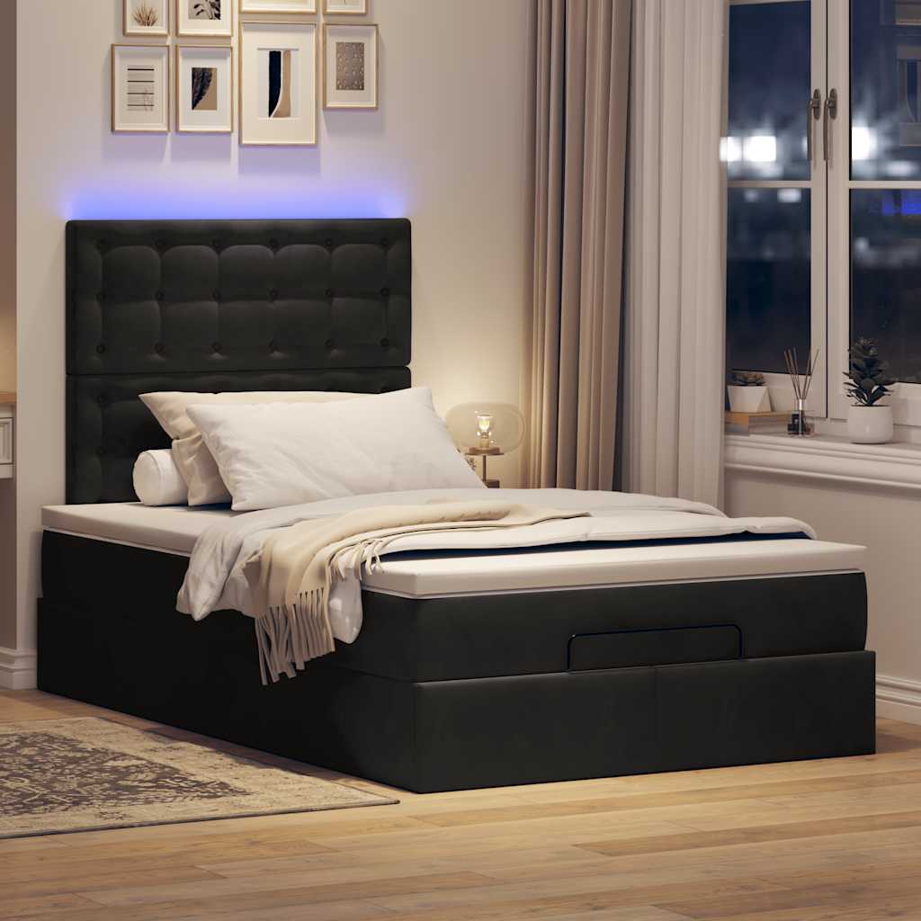 Cadre de lit ottoman avec matelas noir 120x190 cm velours - XIOS