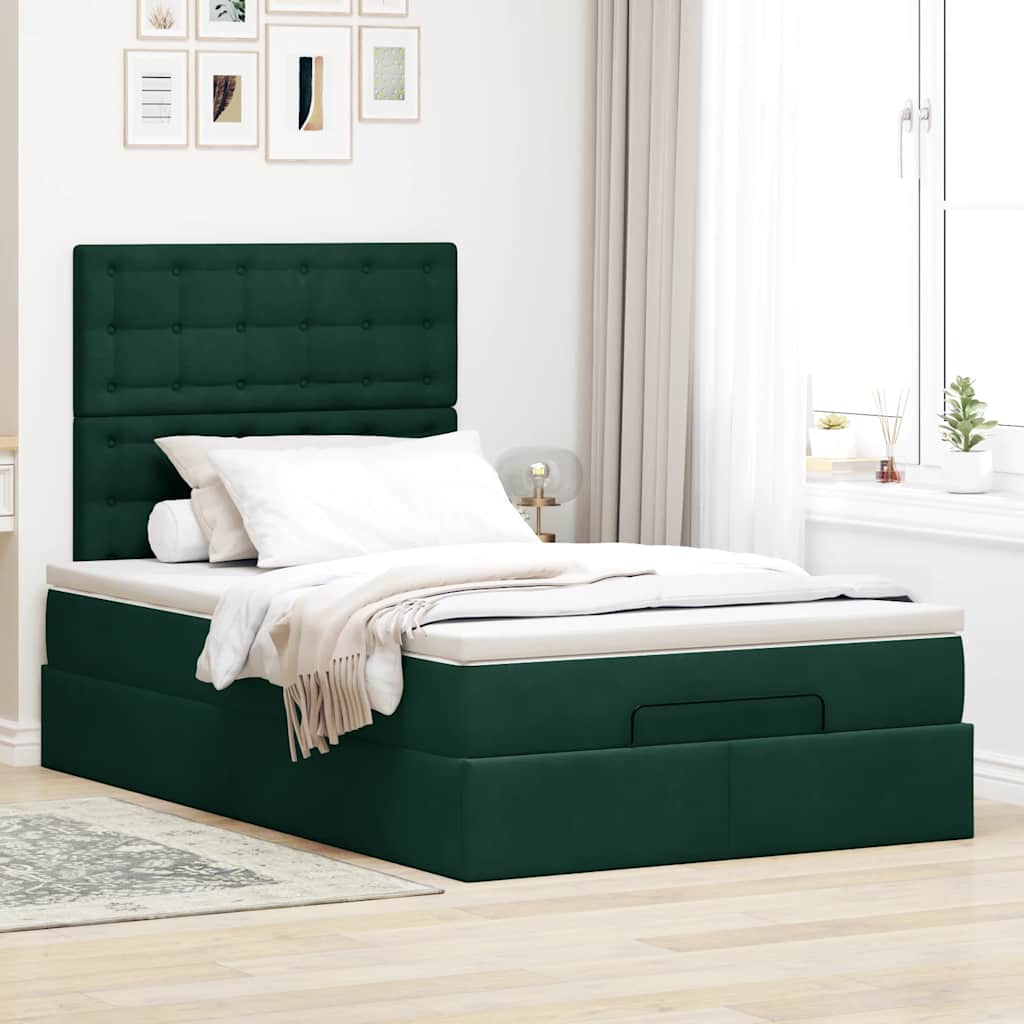 Cadre de lit ottoman avec matelas vert foncé 120x190 cm velours